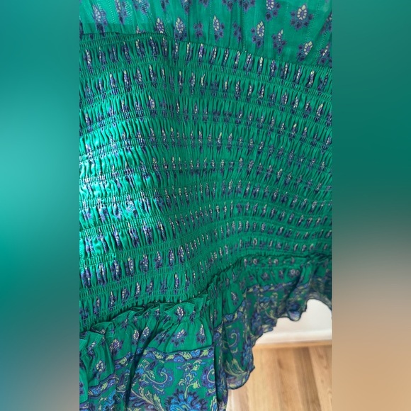 NWT Veronica Beard Brindelle Smocked Cotton Mini Dress in Kelly Green Multi 4 - Picture 13 of 15